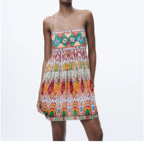 ZARA WOMAN STRAPY EMBROIDERED SHORT DRESS. Size M - Picture 11 of 12